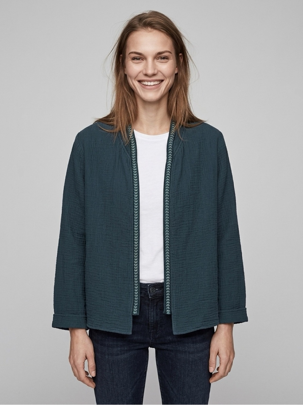 Eileen Fisher Dark Teal Lightweight Zip-Front Shirt Jacket
